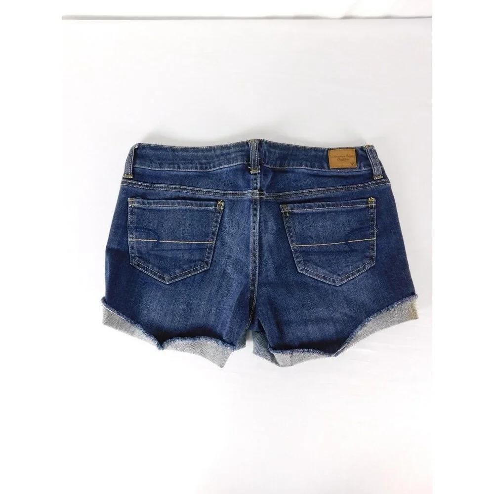 American Eagle Shorts Womens 10 Blue Denim Cut-Off Stretch Casual Summer - Picture 2 of 5